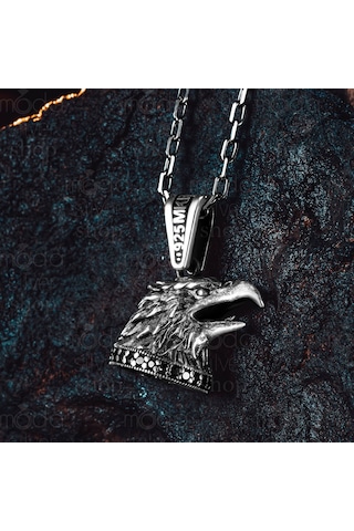 925 Ayar Gümüş Üç Boyutlu Kartal Kafası Tasarım Erkek Kolye Gümüş
