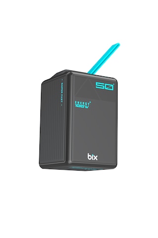 Bix Pb5010w 50000mah 100w Süper Hızlı Şarj Dijital Göstergeli 6 Portlu Powerbank Taşıma Askılı Taşınabilir Şarj Cihazı Siyah