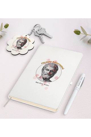 Kişiye Özel Felsefe Öğretmeni Beyaz Defter Kalem Ve Anahtarlık He N11.5291