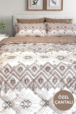 Lux Uyku Seti-tek Kişilik-lastikli Çarşaflı 2yastık Kılıflı-özel Çantada Bohemian Sütlü Kahve