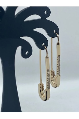 Wezone Altın Kaplama Tıbbi Alaşım Kübik Zirkonyalı Bayan Küpe - İğne Desenli, Suya Dayanıklı, French Kilitli, 3.3 Cm Gold