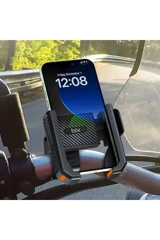 Bix Bph01 Gidon Bağlantılı 360 Dönebilen Titreşim Önleyici Bisiklet Ve Motosiklet Telefon Tutucu Siyah