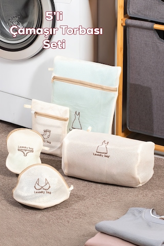 Porsima 3131 5 Parça Çamaşır Yıkama Filesi Fermuarlı Bölmeli Yıkama Filesi Renkli
