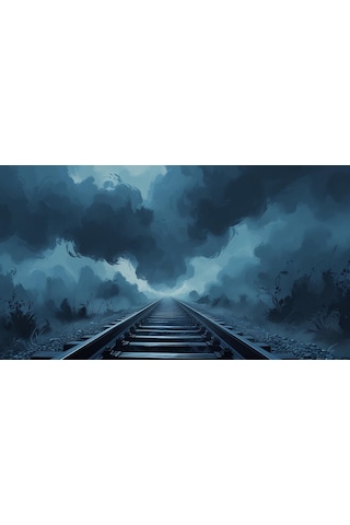 Doğa Ve Manzara Yatay Sis İçinde Kaybolan Demir Yolu Rayları Melankolik Ruh Hali 04 Çerçevesiz 90x60cm Pvc Tablo