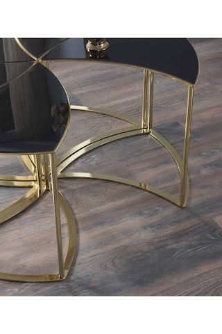 Premium Modern Yuvarlak Sehpa 6 Lı Takım 100 48cm Cam Altın Ayaklı