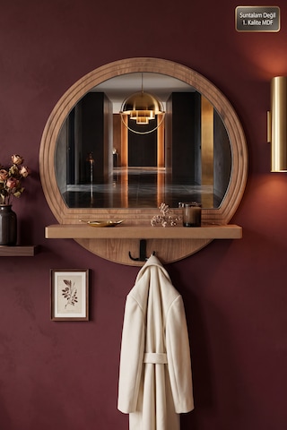 Antik Ahşap Dekoratif Ayna Raflı Askılıklı Banyo Oda Lavabo Wc Dresuar Koridor Konsol Mutfak Makyaj Aynası Yn-103 Atlantik Çam