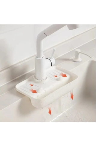 Beyaz Musluk Düzenleyici Evyelik Mutfak Lavabo Tezgah Üzeri Bölmeli Organizer Beyaz