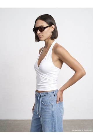 Dilvin 21268 Halter Top-beyaz