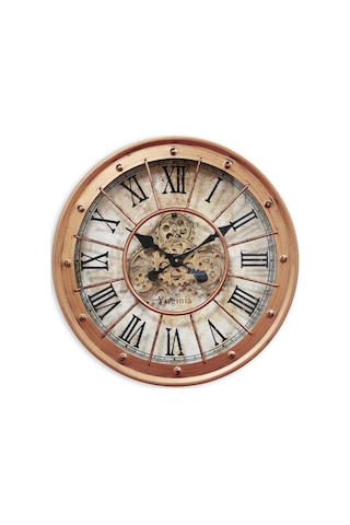 60 Cm Çarklı Eskitme Metal Retro Duvar Saati Sessiz Mekanizma, Şık Dekoratif Saat Eskitme Bakır / Bronz Tonları
