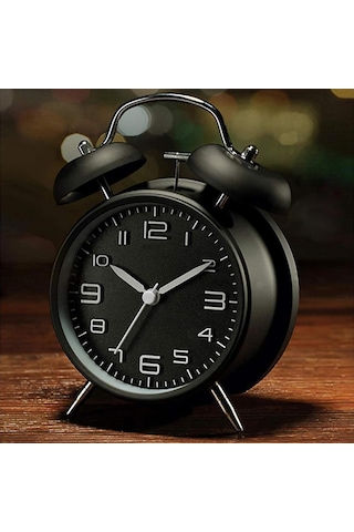 Valkyrie Sessiz Akar Saniyeli 16cm Alarm Masa Çalar Saat Yüksek Zil Sesi Büyük Boy Siyah