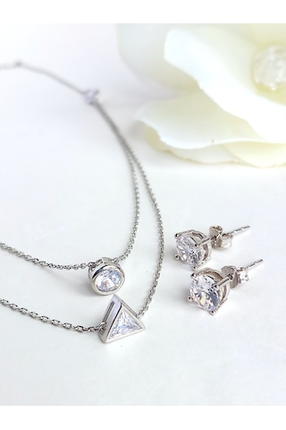 18 Ayar Altın Kaplama Tek Taş Modern Tasarım Gümüş Kadın Kolye Kü