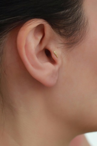 14 Ayar Altın Taşlı Kanat Tragus Piercing Sarı