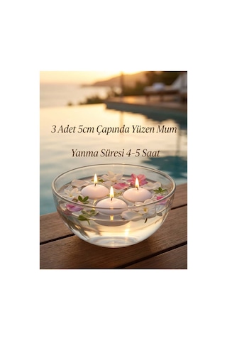 3 Adet Beyaz Suda Yüzen Mum Seti - 5 Cm Çaplı Dekoratif Yüzen Mum - 4-5 Saat Uzun Yanma Süreli İs Yapmaz Mum - Havuz, Nikah, Düğün Ve Cam Kase İçin Romantik Su Üstü Mum, Yüzen Mum, Suda Mum Beyaz