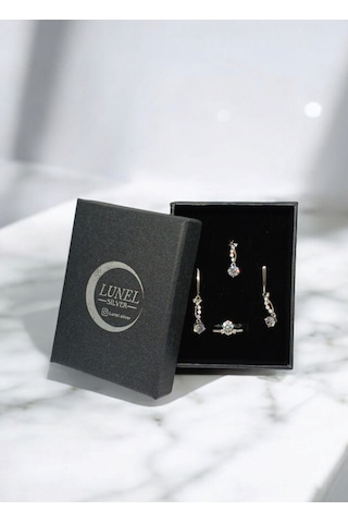 Kombin Yüzüklü Tektaş Gümüş Takı Seti 925 Ayar, Şık Ve Zarif Kadın Aksesuarı Gümüş