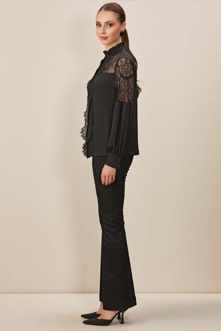 Hakim Yaka Siyah Dokuma Gömlek Siyah