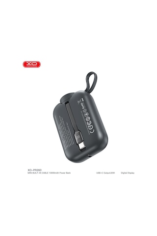 10000mah 20w Pd Hızlı Şarjlı Ve Dahili Type-c Kablolu Dijital Ekranlı Taşınabilir Powerbank Siyah