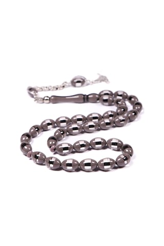 Gri Sürmeli Toz Kehribar Tesbih 12x8 Mm