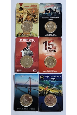 6 Li Hatıra Para Kiti Seti, Cumhuriyetin 100.yılı,ayasofya, Antep, Çanakkale, 15 Temmuz, Taaruz, Çil