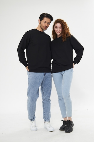 Unisex Siyah Waffle Kumaş Rahat Oversize Basic Sweatshirt Siyah