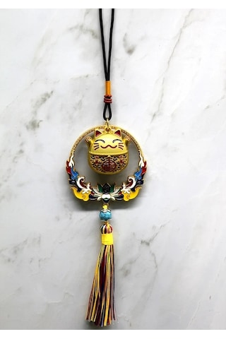 Renkli Püsküllü Şans Kedisi Feng Shui Askılık Alk4452 Altın