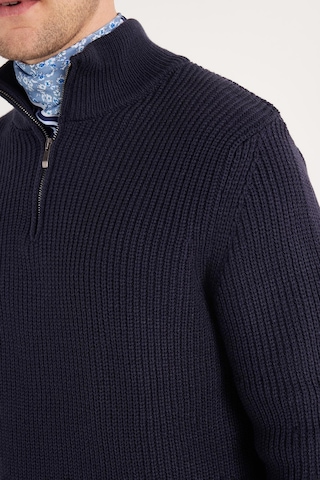 Tudors Erkek Slim Fit Dar Kesim Fermuarlı Lacivert Dik Yaka Triko Kazak-34922 Lacivert
