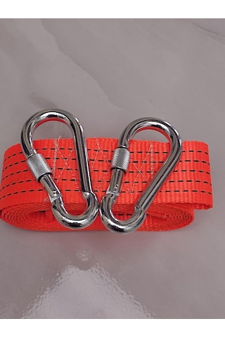 Çeki Halatı 3 Ton 5 M Çekme Halatı Kumaş 10 Mm Vidalı Metal Çengelli Karabinalı, Turuncu Kumaş Çeki Halatı,