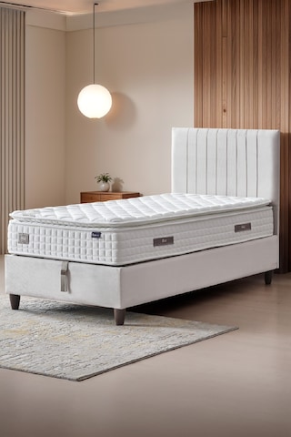 Zambak Tek Kişilik Sandıklı Baza Antibakteriyel Ortopedik Paket Yaylı Pedli Yatak 3 Lü Set 100 x 200