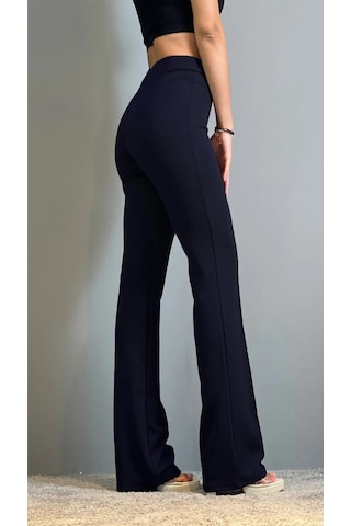 Krep Kumaş Likralı Önü Çimalı Kahverengi Kadın Palazzo Pantolon Lacivert