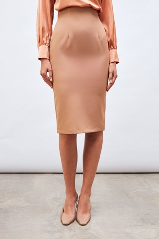 Sateen Düz Kalem Etek - Camel