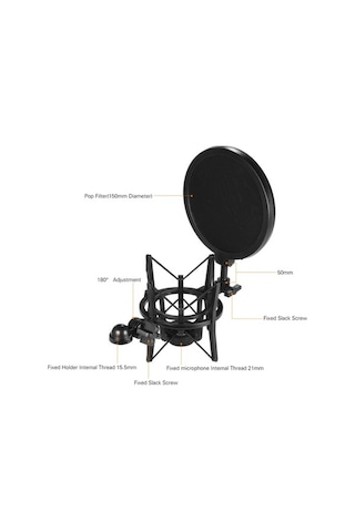 Novahub 15cm Siyah Plastik Kapasitif Mikrofon Montajı Ve Rüzgar Filtresi - Mutfak Ve Stüdyo Kullanımı İçin