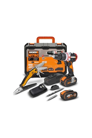 Worx Wx354.4ck 20volt/4.0ah Li-ion Çift Akülü Kömürsüz Profesyonel Şarjlı Darbeli Matkap + Da980045