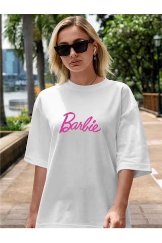 Kadın Baskılı Oversize T-shirt - Beyaz 001 Kadın Baskılı Oversize T-shirt - Beyaz 001