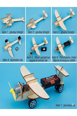 Uçak Deney Seti 1 Paket Pervane Dc Motor Uçak Maket Ahşap Uçak Planör Pilli Deney Okul Hobi Etkinlik Sınıf