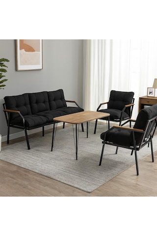 Ard & Garden Milas 311 Masalı Siyah Fermuarlı Bahçe Balkon Takımı, Cafe, Salon - Metal Kanepe Koltuk Takımı Siyah