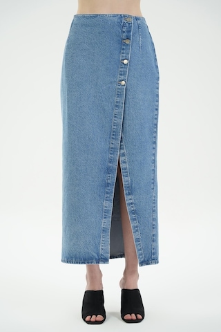 Açık Mavi Yüksek Bel Düğmeli Maxi Jean Etek C 4532-036 Açık Mavi