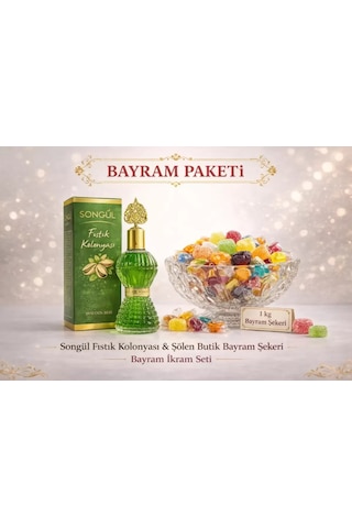 Songül Fıstık Kolonyası Ve 1 Kg Şölen Bayram Şekeri Paketi Karışık Sert Ve Meyve Aromalı Jöle Şeker Misafir İkram Seti