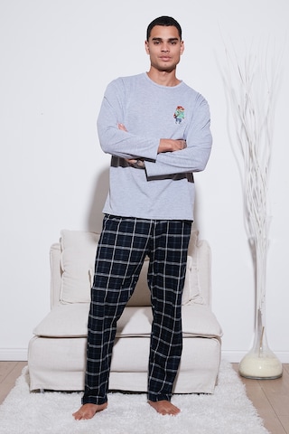 Buratti Ekoseli Regular Fit Yüksek Bel Cepli Bisiklet Yaka Erkek Pijama Takımı 6574002 Gri