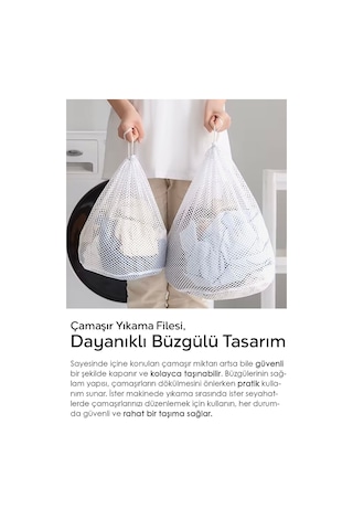 1 Adet İpli Çamaşır Yıkama Filesi - Koruyucu Çamaşır Yıkama Torbası 35x45 Cm Beyaz