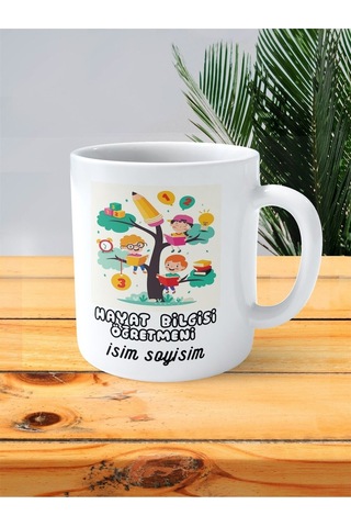 Hayat Bilgisi Öğretmeni Baskılı Kupa Bardak İsimli Kişiye Özel Bilgi Ağacı Çok Renkli