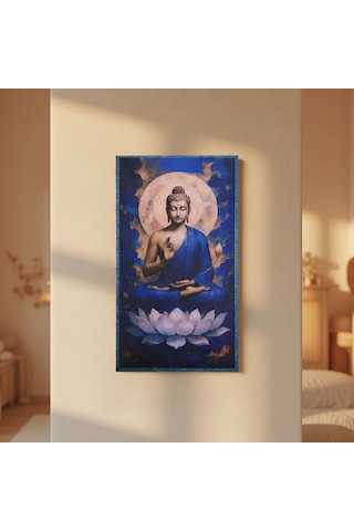 Lotus Üzerinde Buddha Ahşap Tablo - Zen & Meditasyon Duvar Dekoru - 16x28 Cm Özel Baskı Spiritüel Sanat