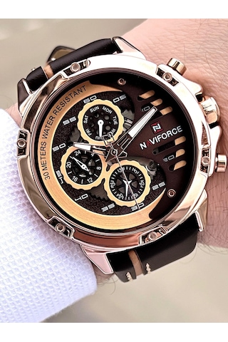 Naviforce Deri Kordon İç Fonksiyonları Aktif 3 Atm Suya Dayanıklı Erkek Kol Saati E.nvf.k.9110