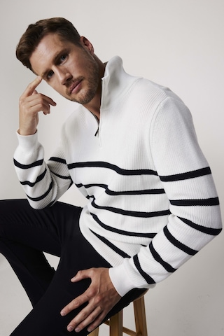 Tudors Erkek Slim Fit Fermuarlı Dik Yaka Çizgili Pamuklu Triko Kazak-27796 Çok Renkli