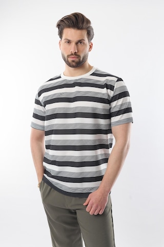Madmext Siyah Bisiklet Yaka Çizgili Erkek T-shirt E7118 Siyah