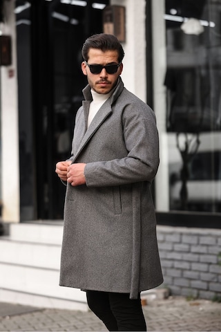 Mero Life Erkek Gri Kemerli Oversize Rahat Kesim Kaşe Kaban Gri