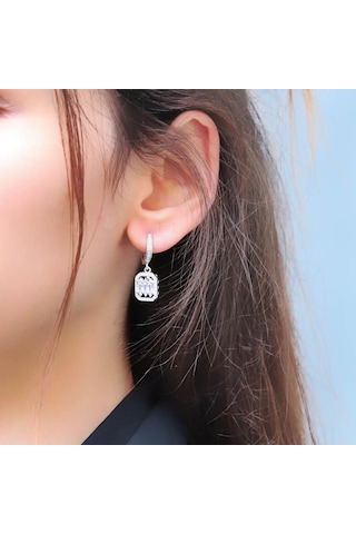 Starlight Diamond Zirkon Taş Ortası 3 Baget Pırlanta Montür Gümüş Küpe