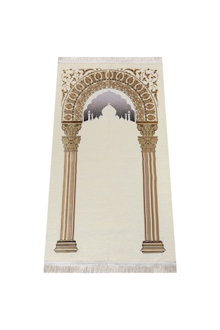 Taç Mahal Desenli Şönil Seccade Krem