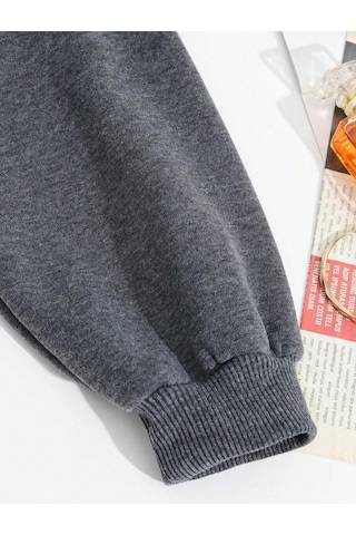 Startmore Startmorekomik Desenli Sonbahar Erkek Kapüşonlu Cepli Sweatshirt Günlük Polar Yumuşak Kazak Hip Hop Kı Antrasit