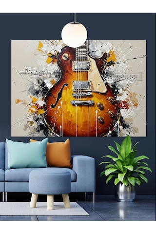 Soyut Gitar Sanat Boyama Dekoratif Kanvas - Mdf Ahşap Tablo