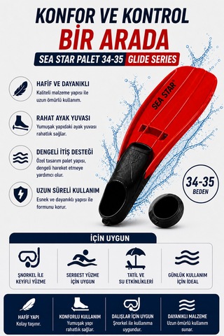Deniz Paleti 34-35 Numara Yüzme Paleti Snorkel Dalış Rahat Esnek Hafif Tatil Paleti Seti Kırmızı Siyah