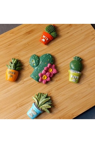 Uretti - Pınar 2572 - 5385 El Yapımı 5'li Pastel Renkler Kaktüs Magnet 5